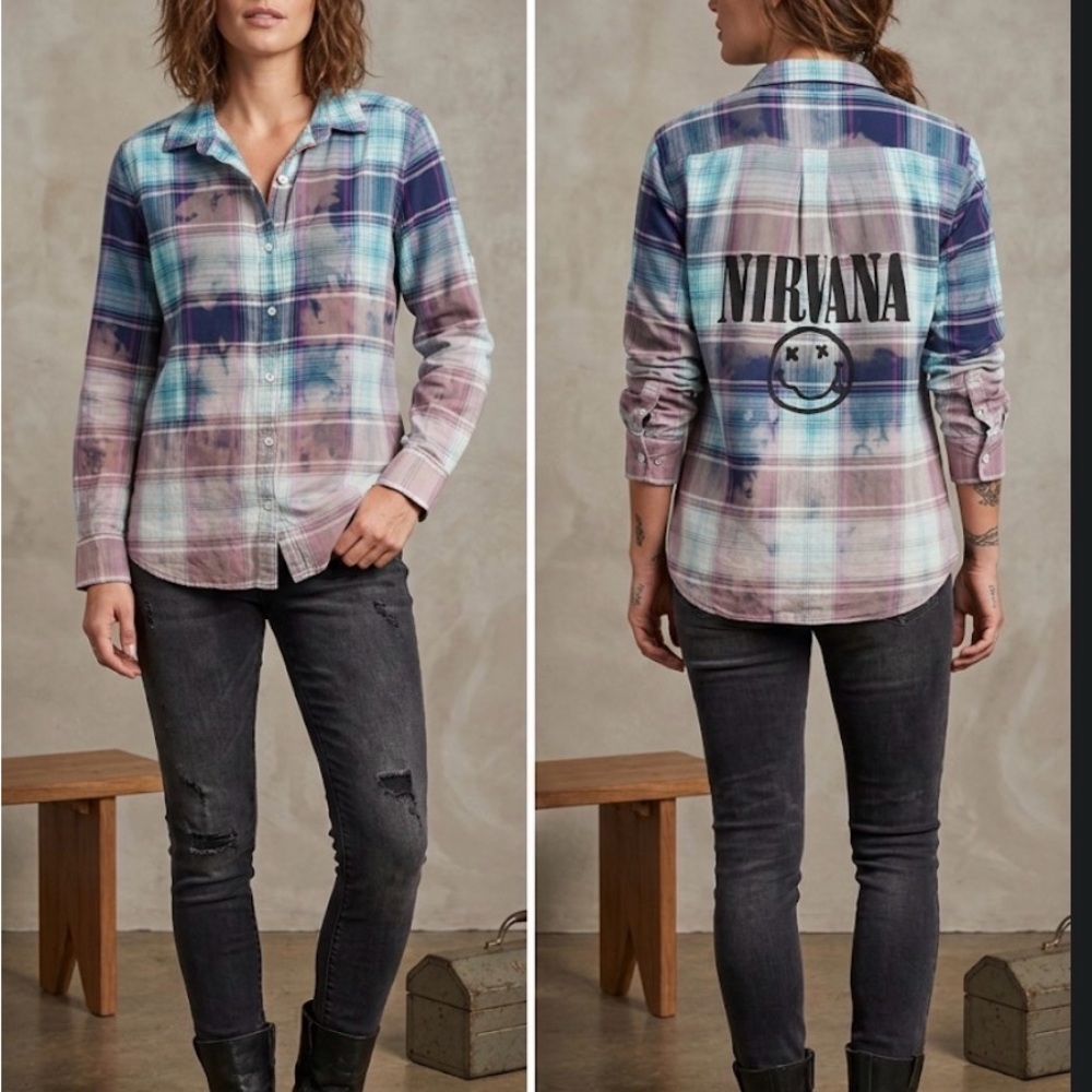 Tommy Bahama Custom Nirvana Bleach Wash Plaid Flannel Shirt M Grunge 100% Cotton